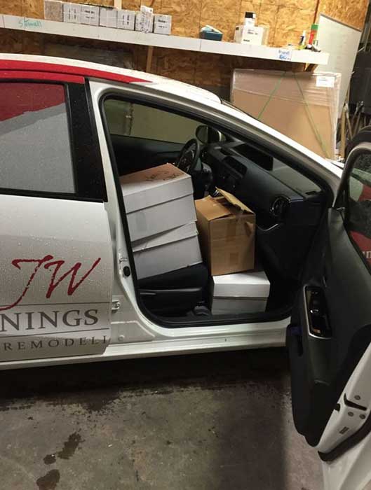 Car is loaded with cans of food in Madison, WI